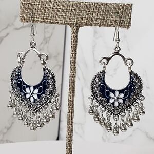 BOHEMIAN GYPSY Enameled Floral Beaded French Hook Earrings